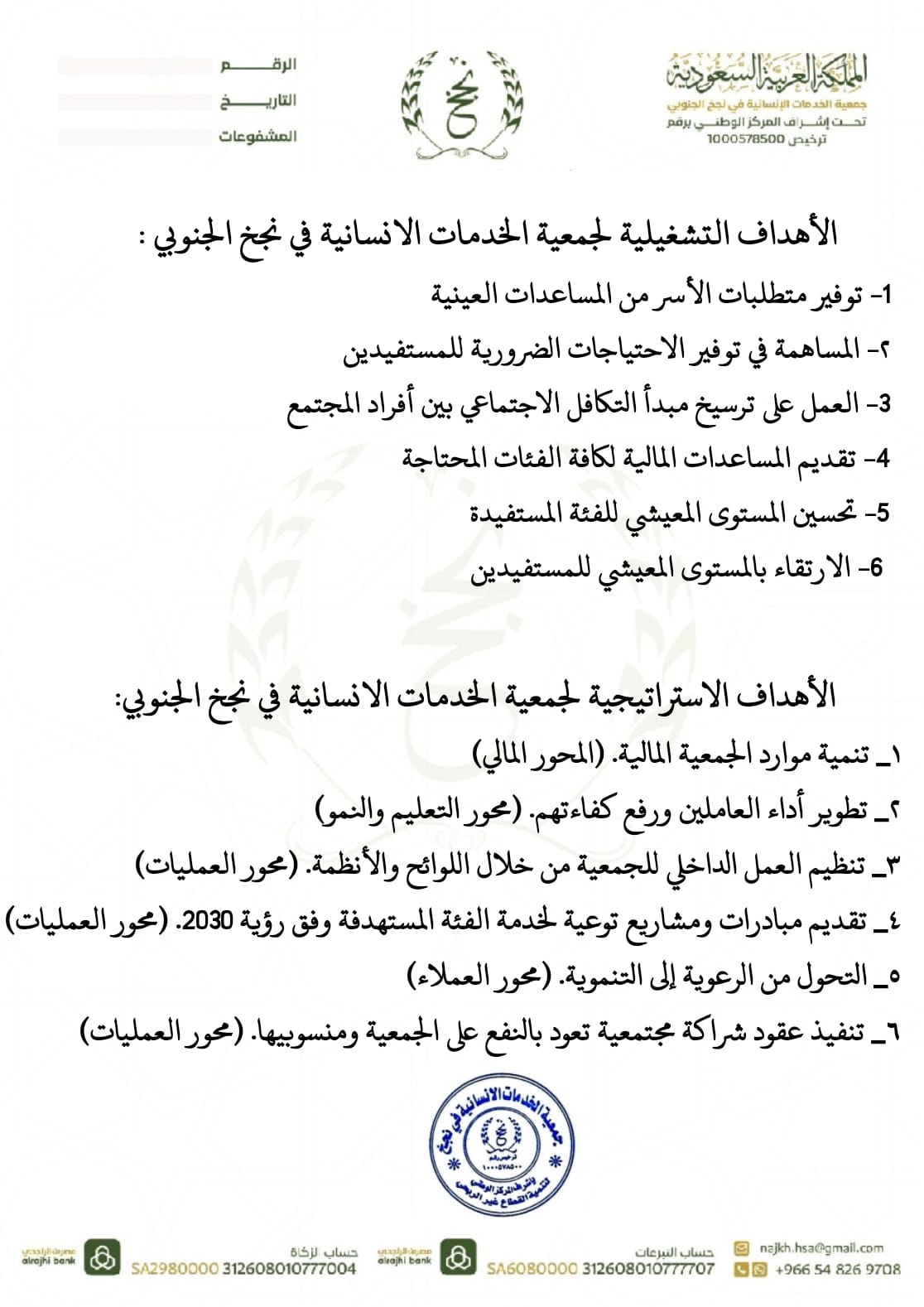 الأهداف التشغيلية والاستراتيجية للجمعية